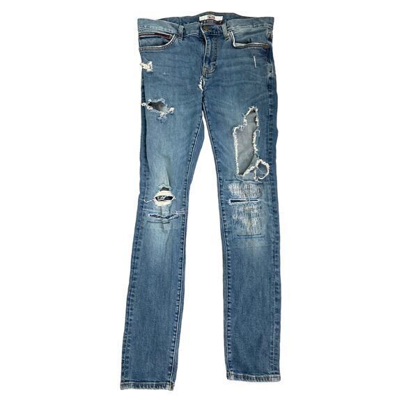 Tommy Hilfiger Men's Distressed Blue Denim Jeans Distressed Detail Zip Fly‎ - Picture 1 of 12